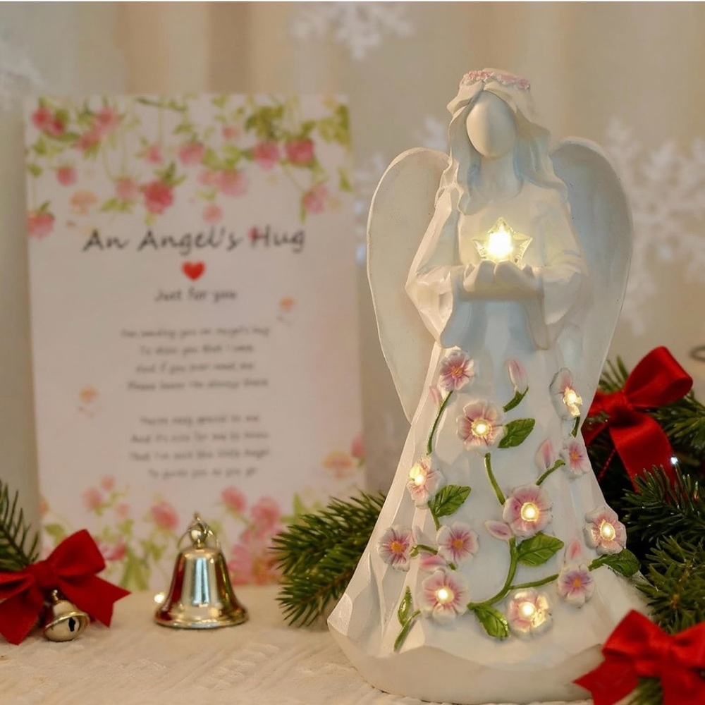 Lighted Guardian Angel Figurine (Battery Operated) with Timing Function.  NEW